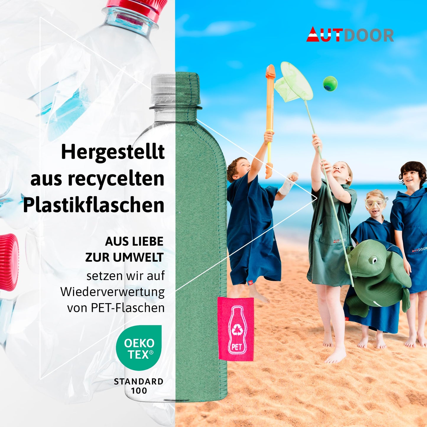 AUTDOOR® Microfiber Changing Towel for Women & Men - sustainable, made from 100% recycled PET bottles - perfect for changing at the beach or for water sports - quick-drying & compact (Green, Kids)