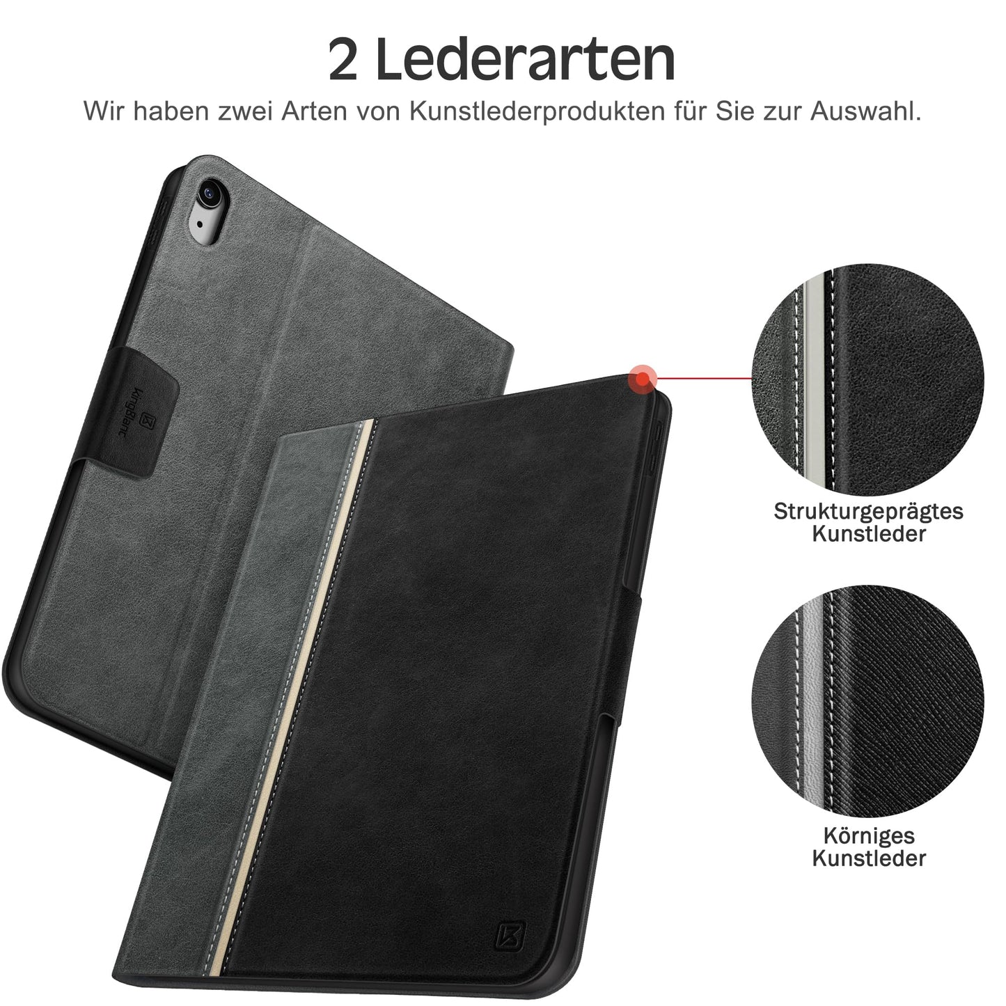 KingBlanc case for iPad (A16) 11th Generation 11 inch 2025, iPad 10th Generation 10.9 inch 2022 with pen holder, vegan leather protective cover, auto sleep/wake & adjustable stand, black