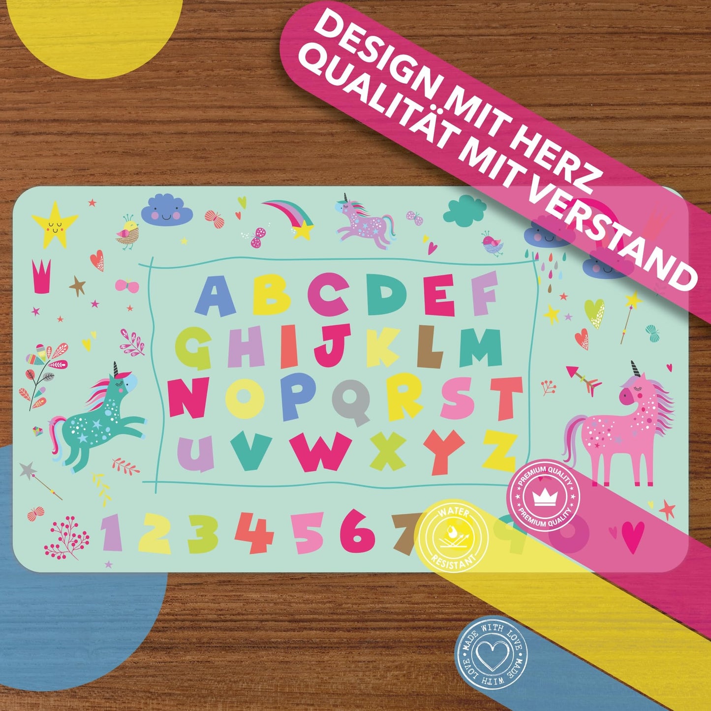 Lineo® Desk Pad for Kids; Waterproof table mat for children's desk; Desk pad (unicorn & princess design, 70x40cm)