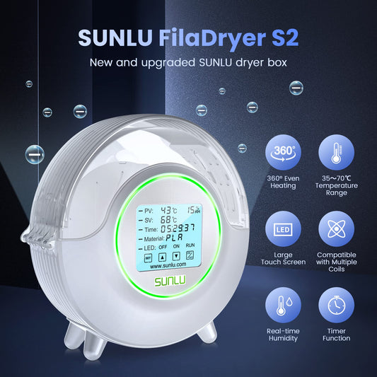 SUNLU Official Filament Dryer S2 with Fan, 360° Surrounding Heating 3D Printer Filament Dryer, 70℃ Max Temperature Efficient Drying, PLA PETG TPU ABS PA PC 3D Filament Dryer Box SUNLU S2, (White)