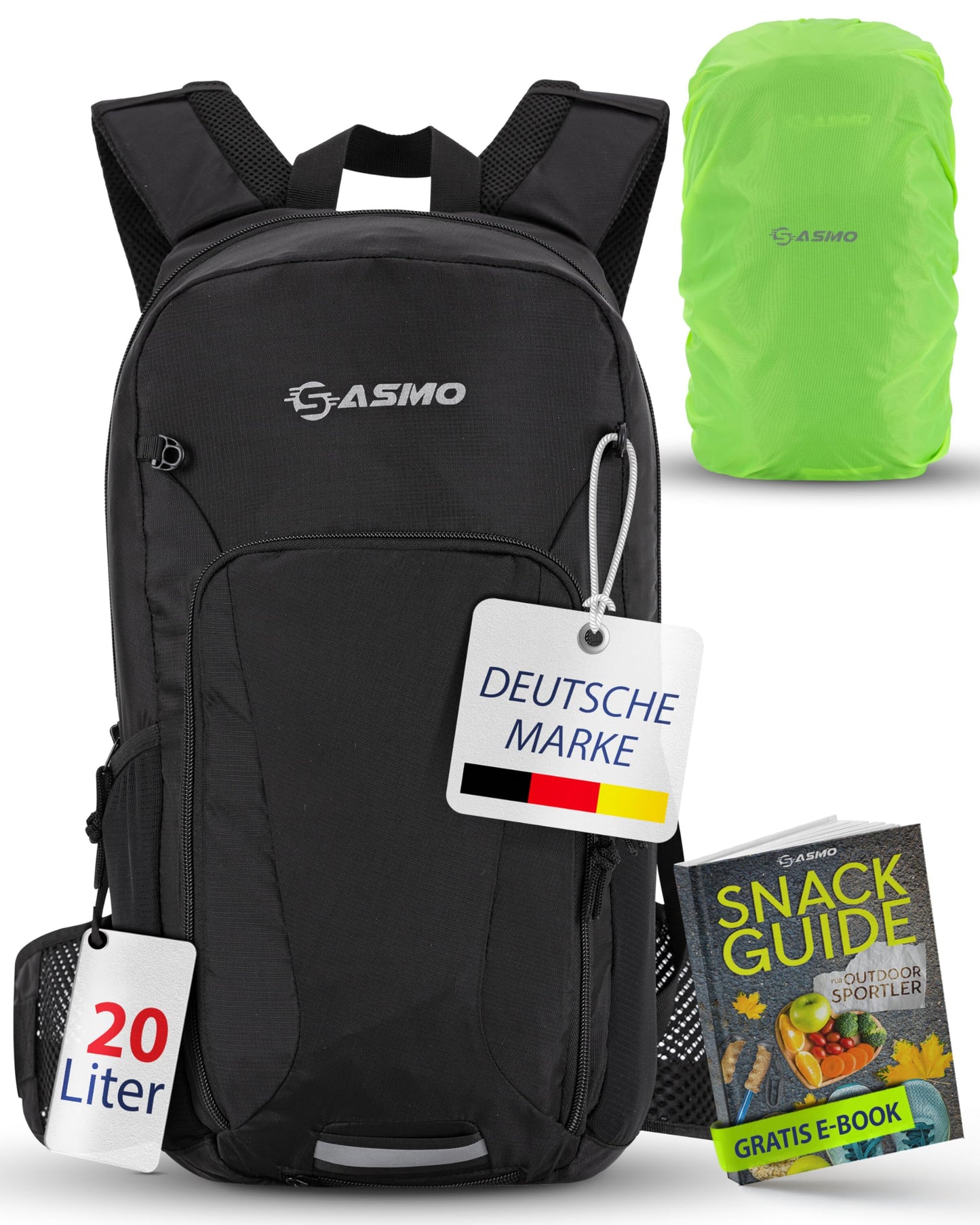 SASMO® Bike backpack 20l with thermal compartment & helmet net | MTB backpack | Bike backpack - incl. rain cover & phone pocket | Hydration pack bike backpack for men & women