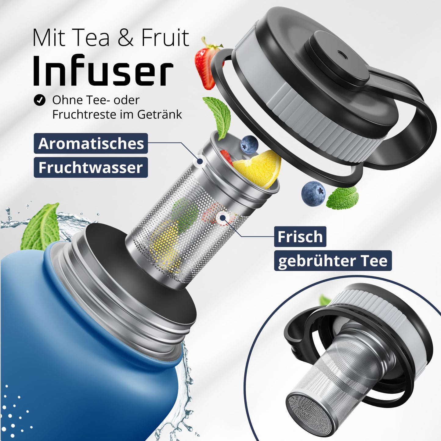 Stainless steel water bottle ACTIVE FLASK + straw (3 lids) BPA-free, leak-proof, suitable for carbonated drinks - bike water bottle thermos insulated sports water bottle kids tea.
