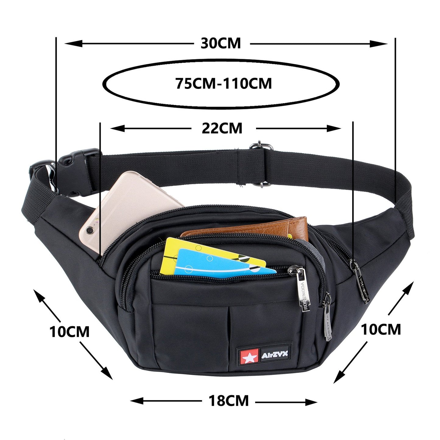 Waterproof waist bag suitable for travel, sports, and all outdoor activities. Waist bag for both men and women, waterproof hip bags for running (Black)