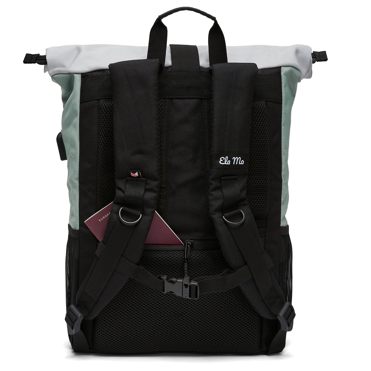 Ela Mo school backpack rolltop backpack for women | Mintgrey