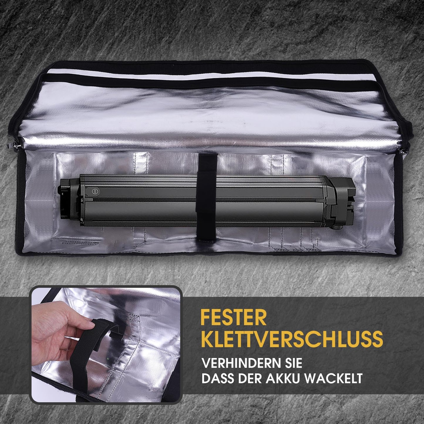 ENROSLU Ebike battery bag, 8 layers of fire protection, fire-resistant up to 2300°C, waterproof, explosion-proof, Lipo-safe bag for storage, transportation - Size M.