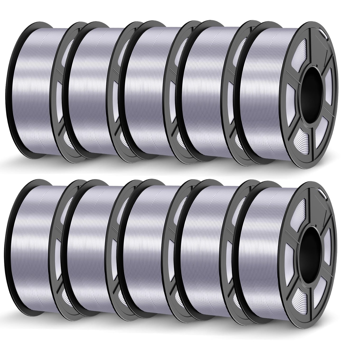 JAYO Silk PLA+ Filament 1.75mm 1.1kg*10 Silver, Neatly Wound, Dimensional Accuracy +/- 0.02MM, 3D Printer Filament