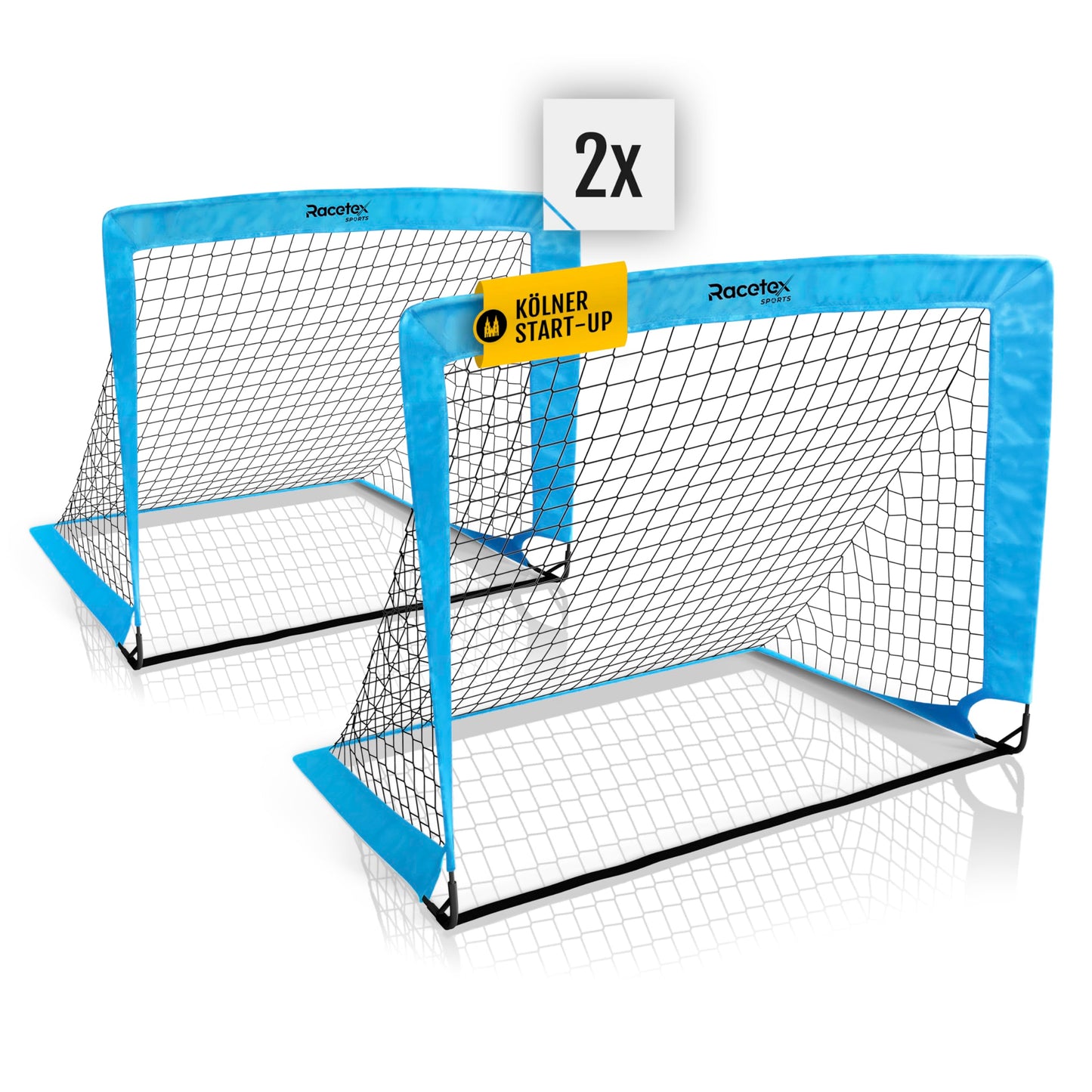 Racetex 2-piece soccer goal set for kids - soccer goals including handy carrying bag - version with reinforced fiberglass poles - soccer goals for the garden or park.