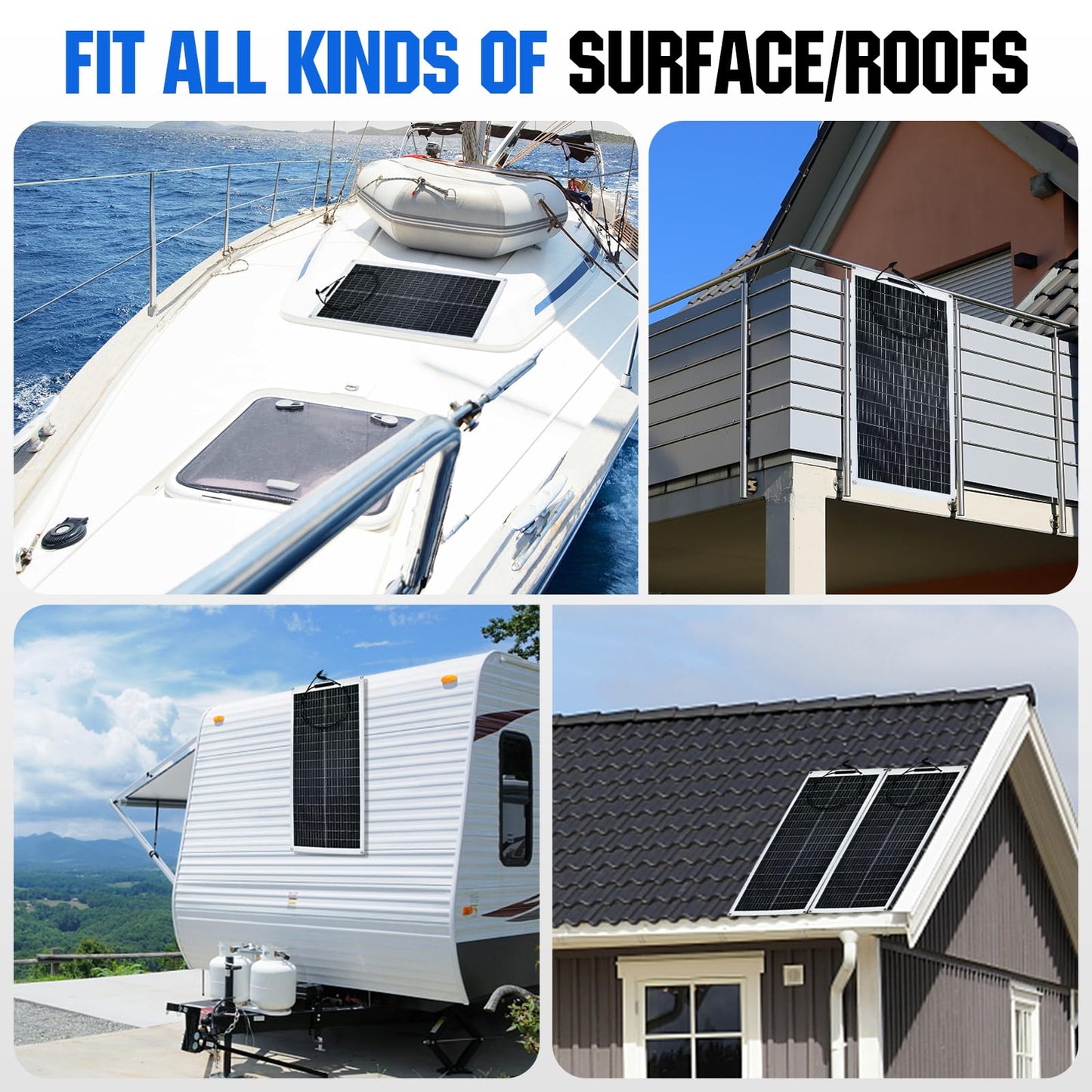 ECO-WORTHY 200W Flexible Solar Panel 2 pieces 100W Solar Panel 12V, Monocrystalline Solar Module with Cable for 12V Batteries RV Car Boat Camping.