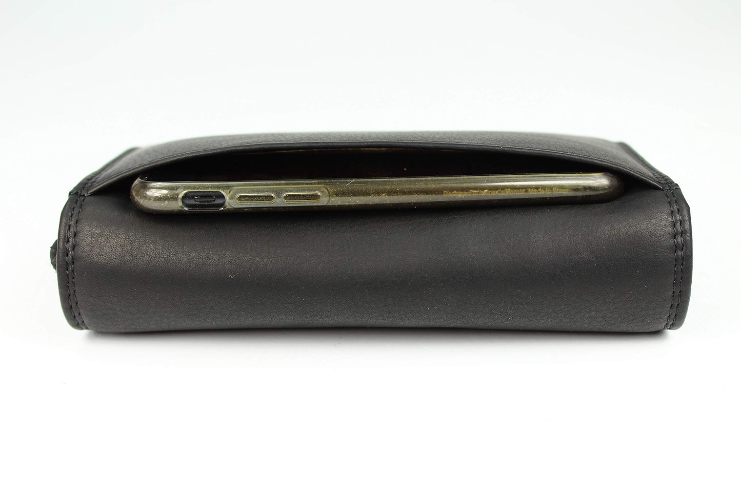 High-quality large vintage leather women's wallet with extra compartments in black - 17.5x10x4cm (W x H x D). Made of soft leather.
