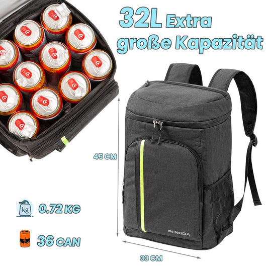 PENGDA Cooler Backpack Large - 30L Cooler Backpack Insulated Picnic Bag Waterproof Ultralight Picnic Backpack Men Women Cooler Bag for Camping, BBQ, Hiking, Picnic (Black)