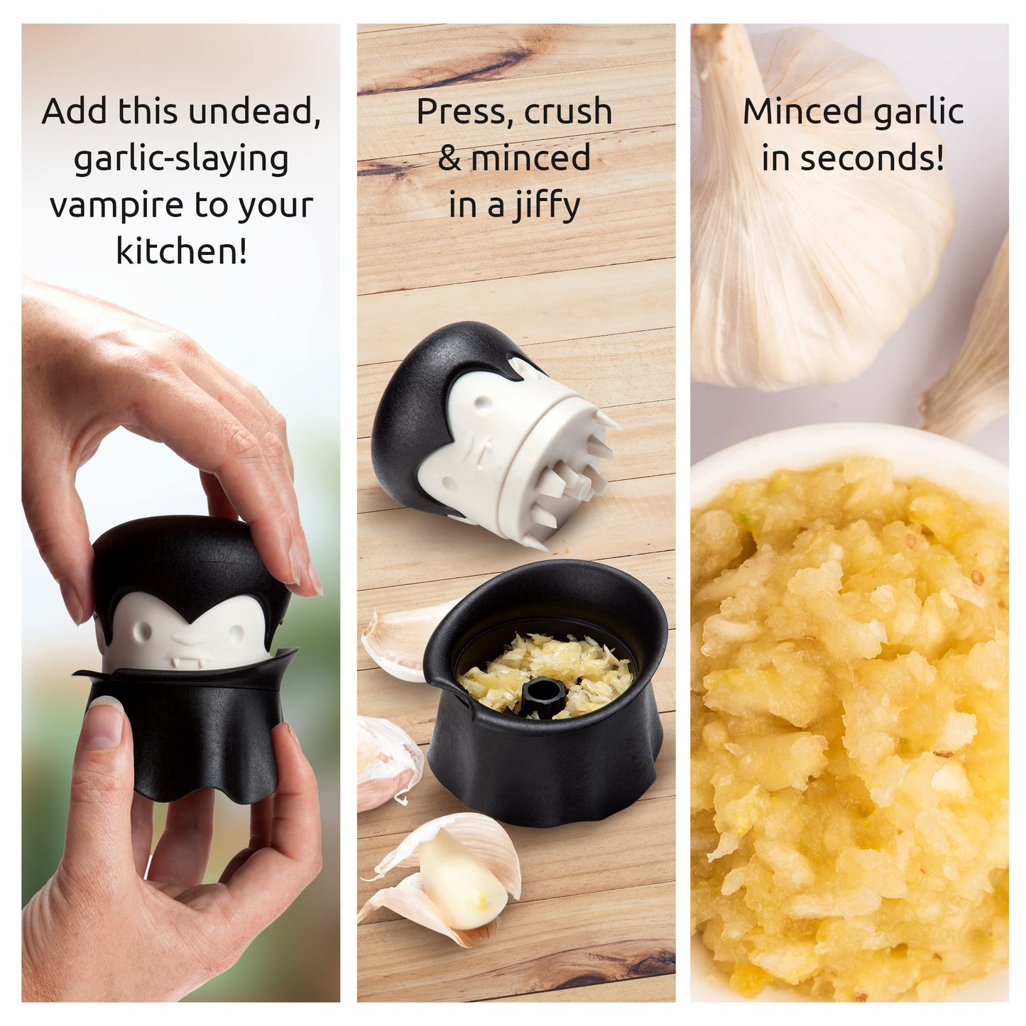 OTOTO Gracula Garlic Crusher - Garlic Chopper & Peeler - Garlic Press Dracula Easy to Use - Twister No BPA - Easy to Clean & Dishwasher Safe - Halloween Decor
