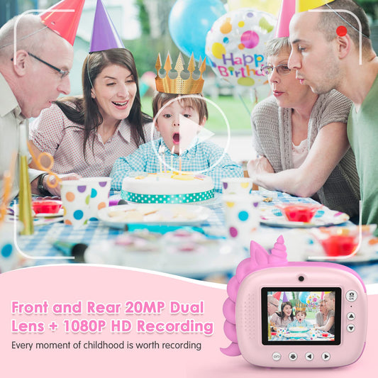 HiMont Children's Camera Instant Camera, Digital Camera for Kids with Printing Paper & 32G TF Card, Video Camera with Colorful Pens & Fun Accessories, Gift for Children 3-14 Years Old (Pink)