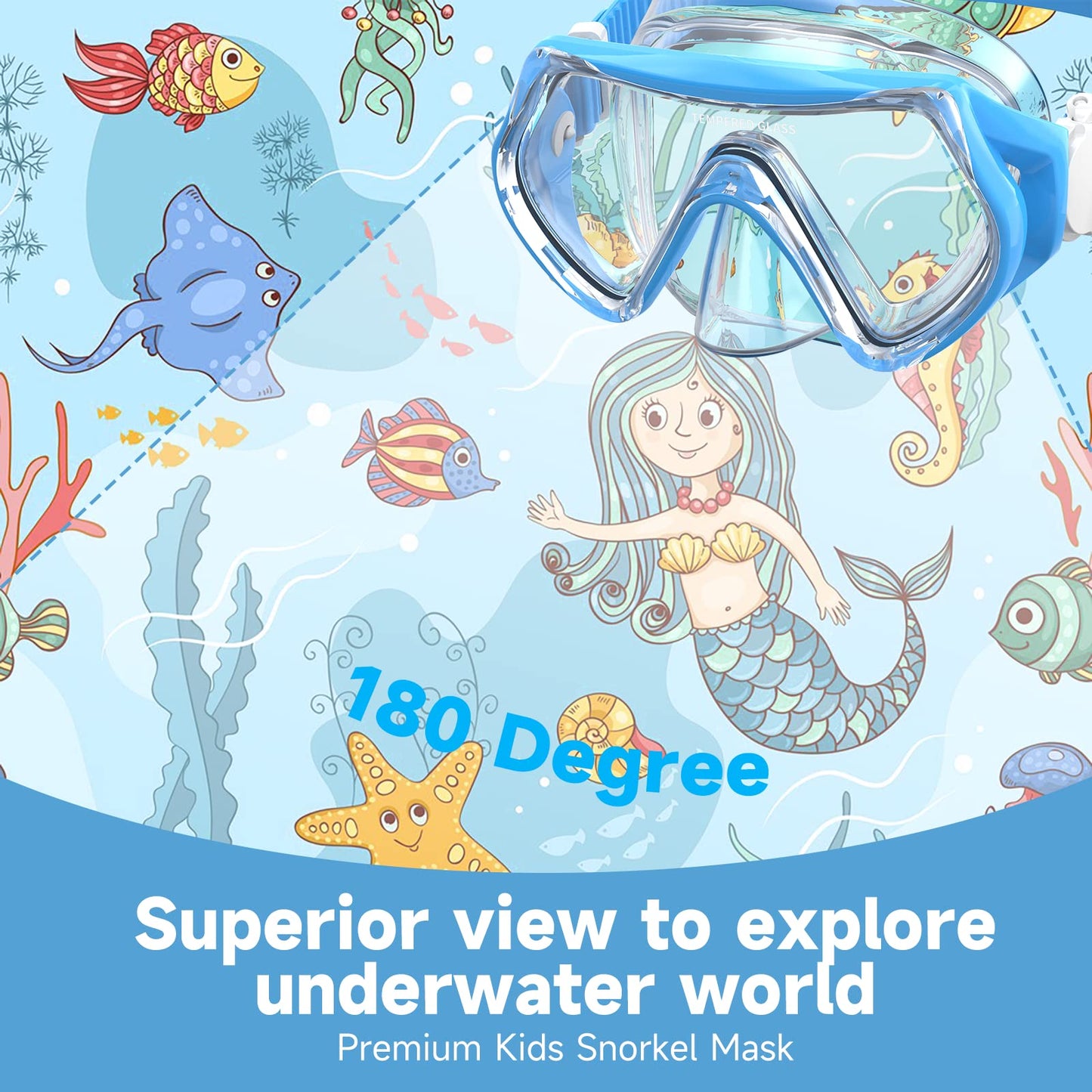 Findway kids diving mask, swimming goggles for boys and girls teenagers, snorkel mask with nose cover 180° panoramic HD anti-fog anti-leak diving mask for children 6-16 years.