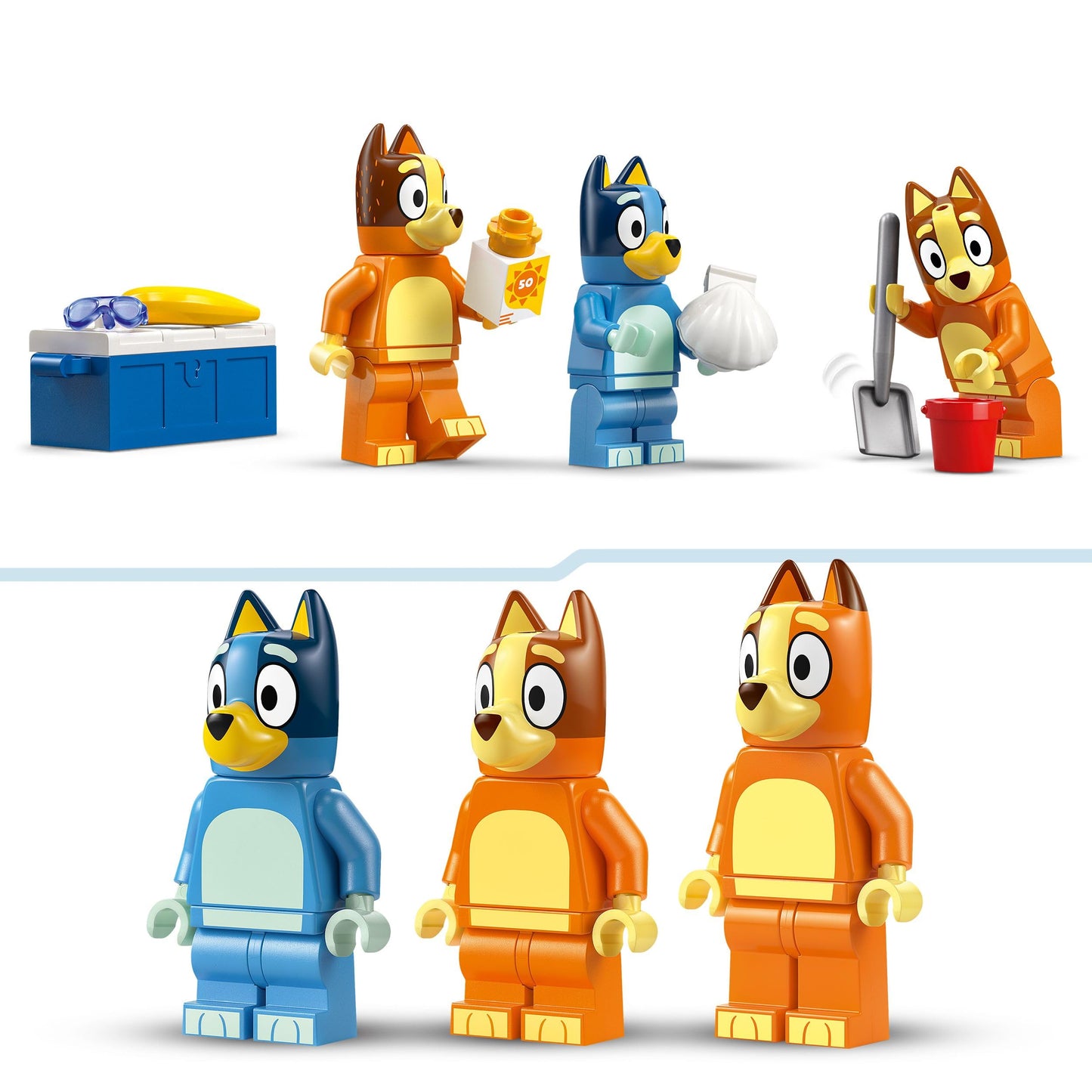 LEGO Bluey: Bluey's Beach & Family Car Trip Toy includes 3 minifigures (Bingo & Chilli), 2 surfboards, a sand castle, and fun accessories. Perfect birthday gift for 4+ year old girls & boys. - 11202