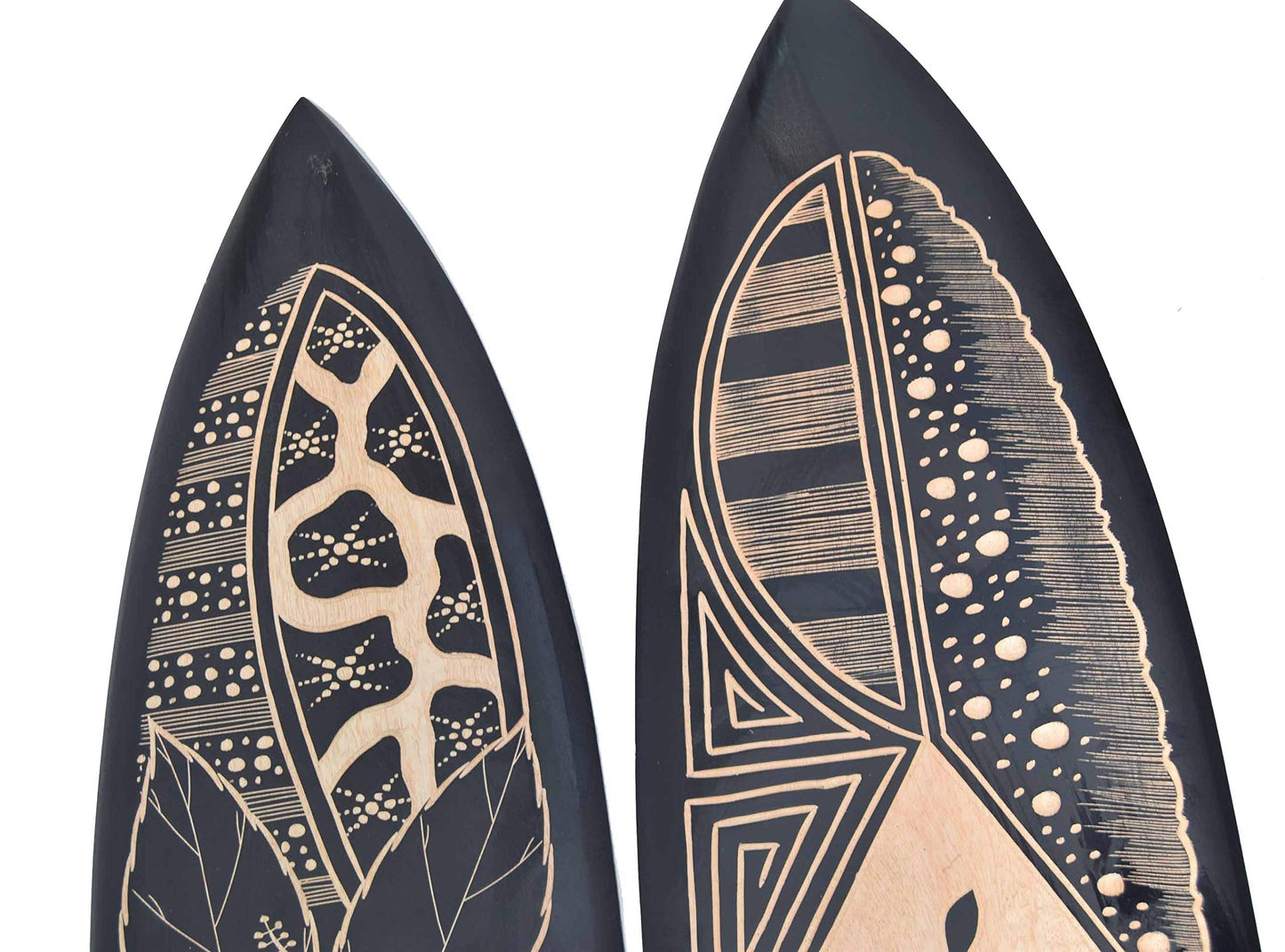 Interlifestyle 2 Tiki Decor Surfboards made of hard wood 100cm with hibiscus design. Surfboard surfboard Hawaii black.
