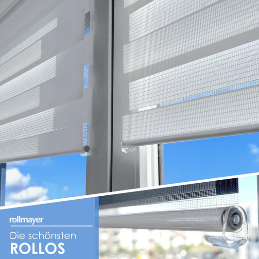Rollmayer clamp-fix double roller blind without drilling, clamp roller window blind duo roller sun protection blind zebra blind side pull blind for window and door (White - 50 x 150 cm - WxH)