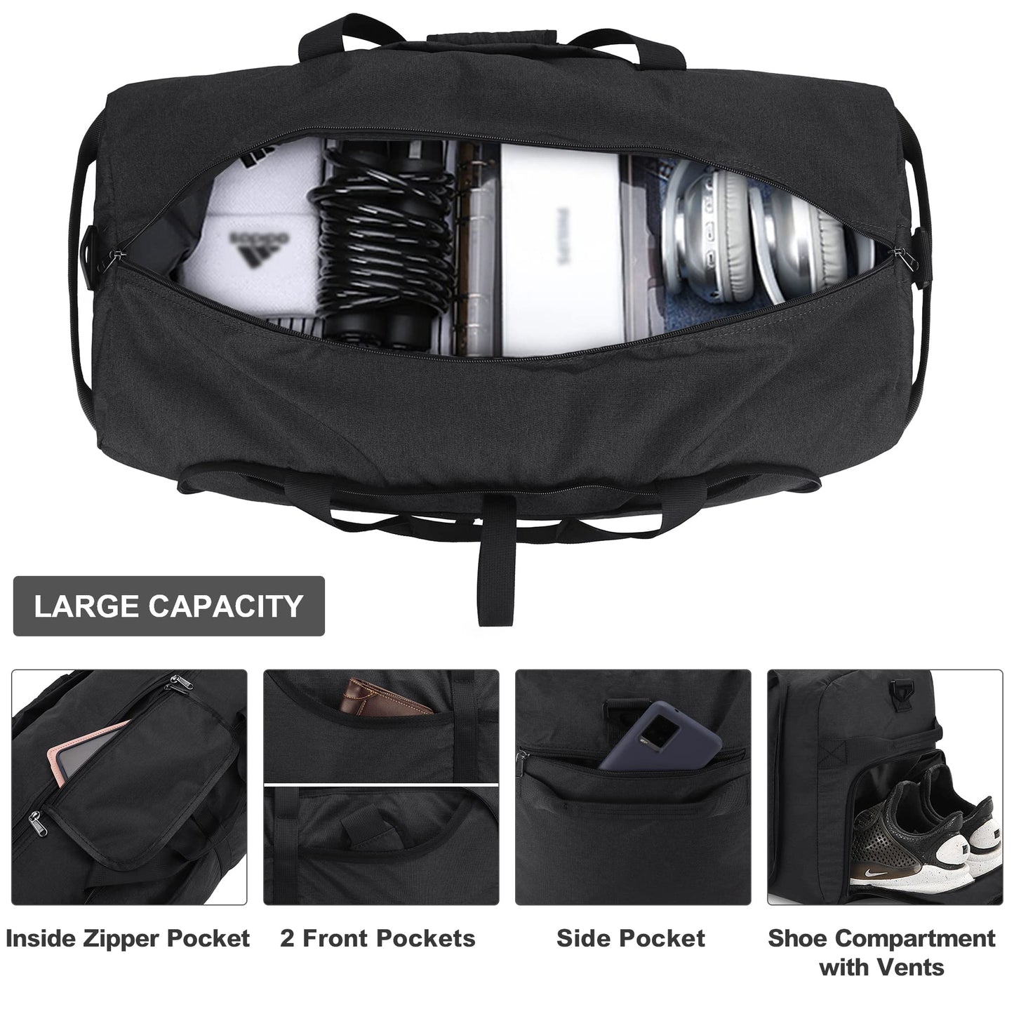 Vogsnow Travel Bag Large Foldable 100L, Weekender Overnight Bag Duffel Waterproof Sports Bag with Shoe Compartment for Men and Women
