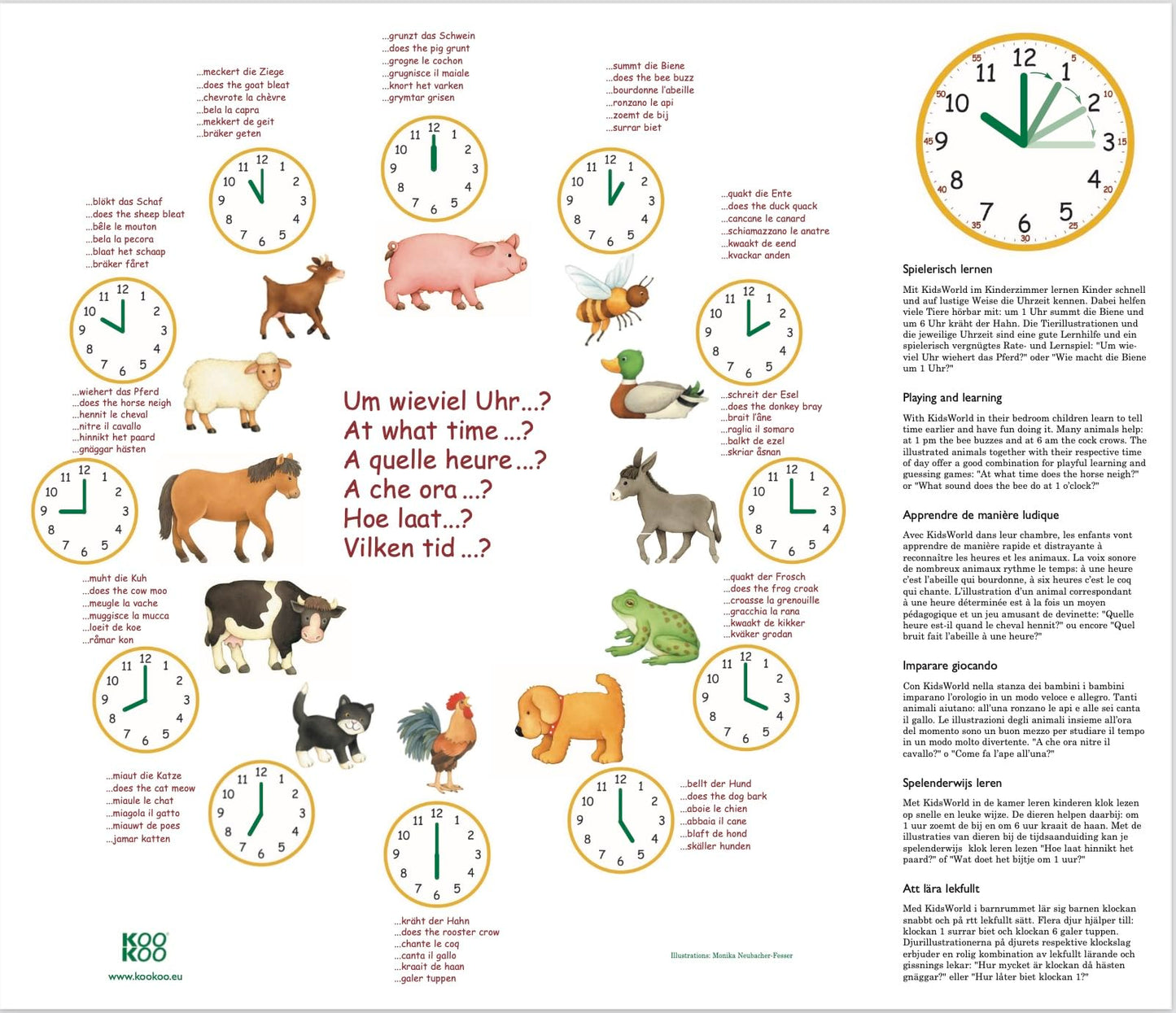 KOOKOO KidsWorld Sky-blue, farm clock with 12 real animal sounds from the countryside.