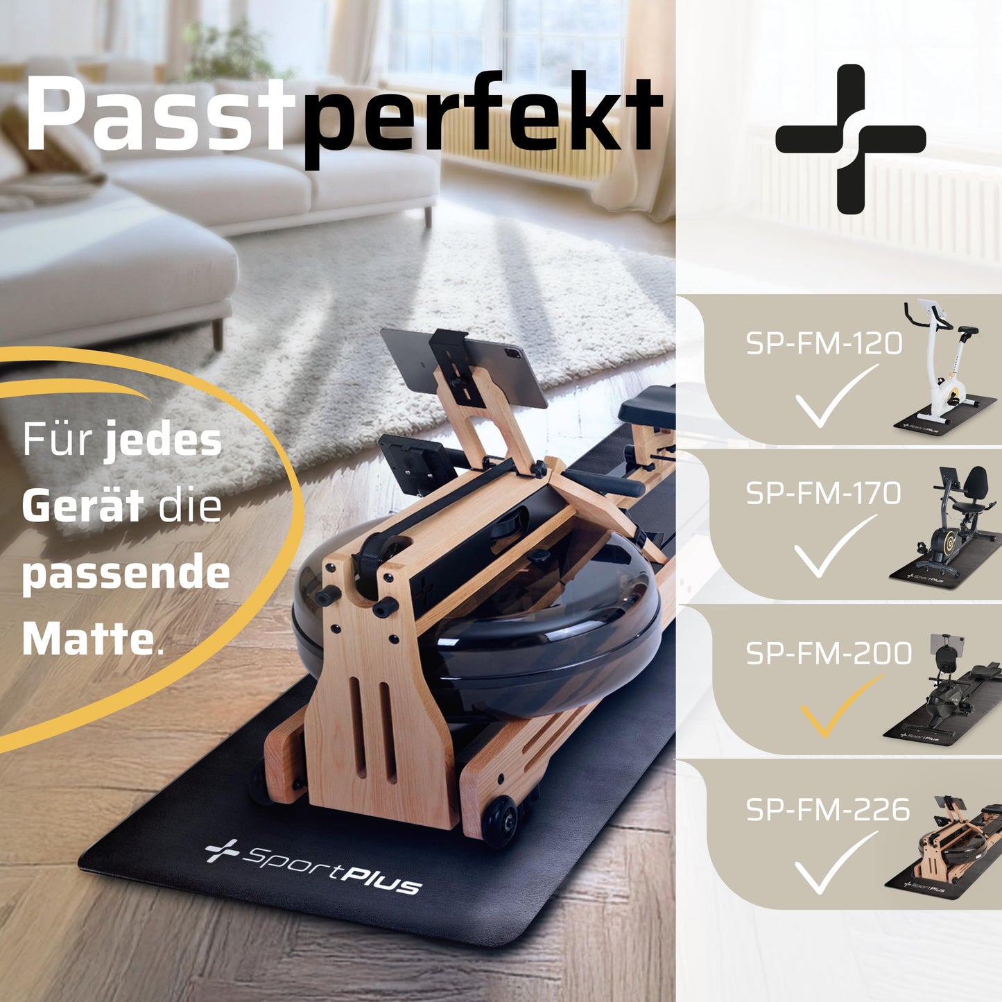 SportPlus floor protection mat for treadmills, rowing machines, exercise bikes & cross trainers, pollutant tested, durable, dimensions approx. 200x90x0.6cm (LxWxH)