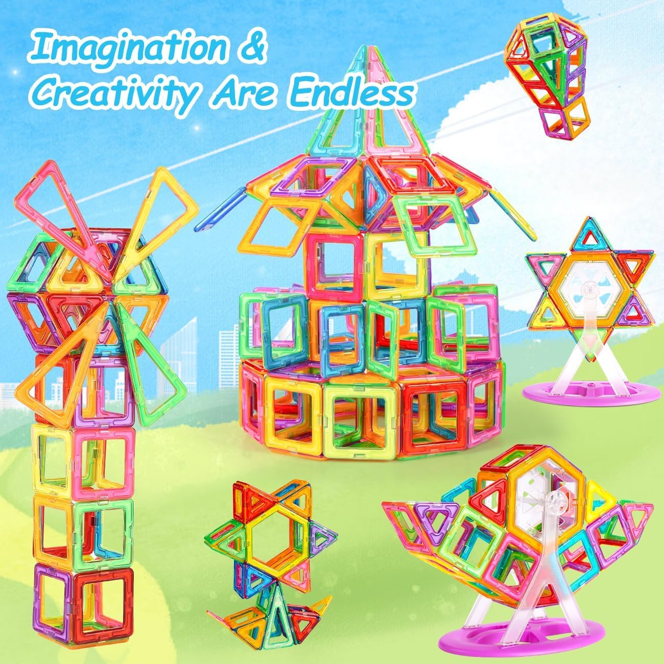 Crenova Magnetic Building Blocks 122 Pieces Magnetic Toy Magnet Blocks Toy for Kids Magnet Toy for Boys and Girls ages 3 4 5 6 7 8