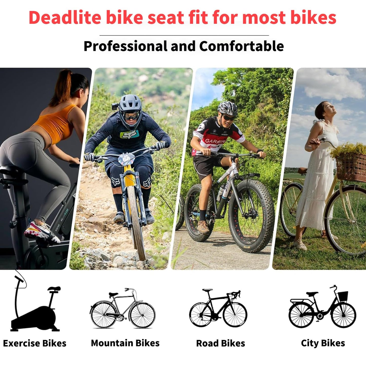 Bike saddle Cloud Comfort Pro Max - Finally Pain-Free Cycling Comfortable Soft Memory Foam Bicycle Saddle With Red Warning Stripe City Bike Saddles Mountain Bike Saddles with Suspension