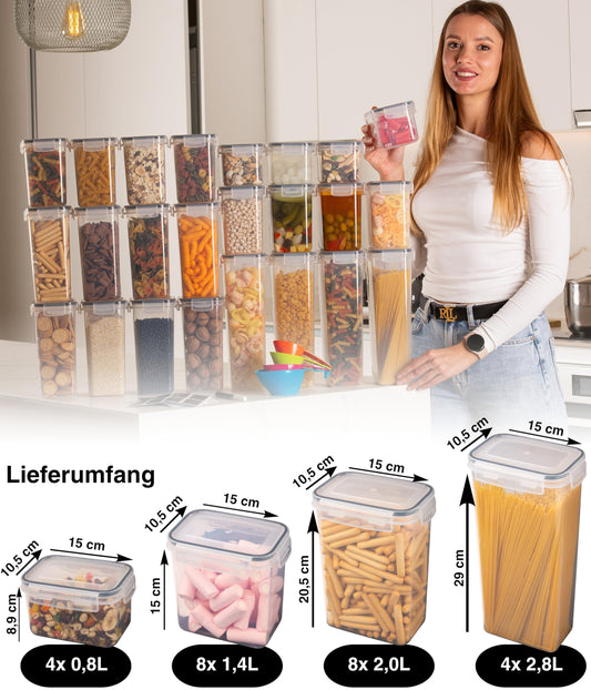 Deco House® Storage Containers with Lids 24 Set L - Kitchen Storage Box Airtight Container - Plastic Fresh-keeping Containers with Lid - Storage Jars for storing cereals, flour.