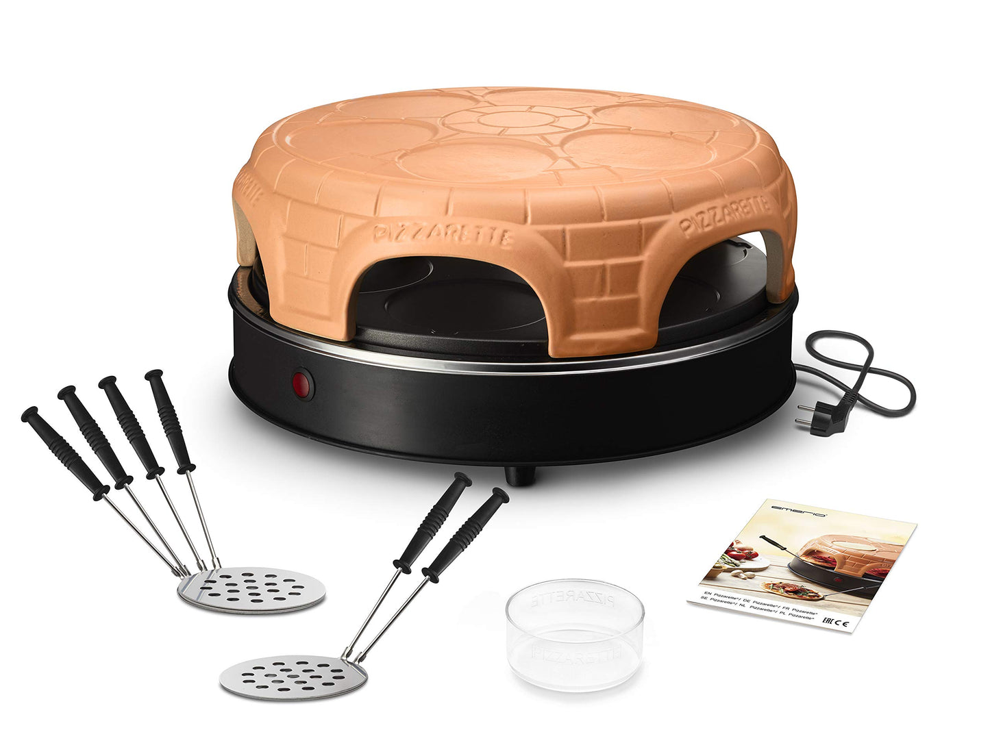 Emerio Pizza oven, PIZZARETTE the Original, handmade terracotta dome, patented design, for mini pizzas, genuine family fun for 6 people, PO-115848.1, terracotta dome.