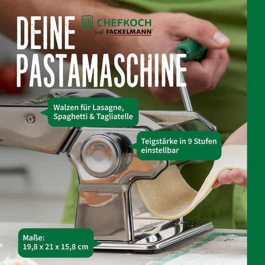 Chef Pasta Maker for delicious pasta - attachments for lasagna sheets, tagliatelle & spaghetti - includes table clamp and anti-slip base