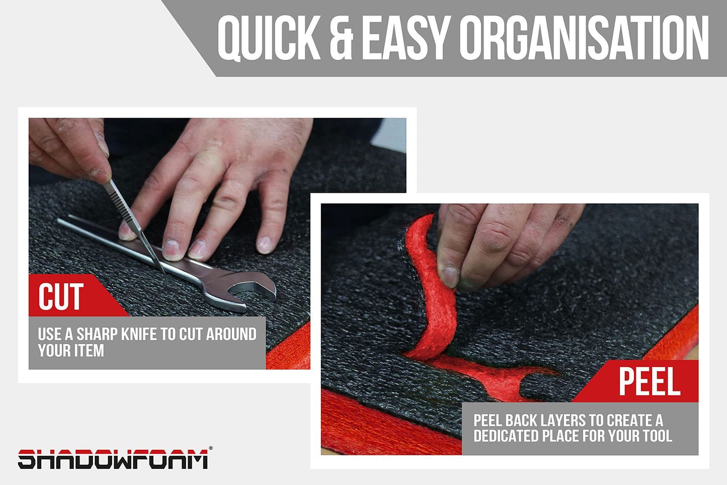 Shadow Foam Medium Sheet - 1000mm x 500mm | Cut and Peel foam for toolbox organization (30mm, Red)