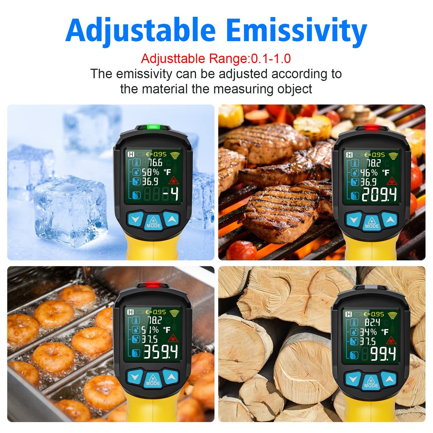 Infrared Thermometer Laser MESTEK Temperature Gauge with K Probe IR Pyrometer -50°C to 800°C Non-contact Color LCD Alarm Adjustable Emissivity for Kitchen.