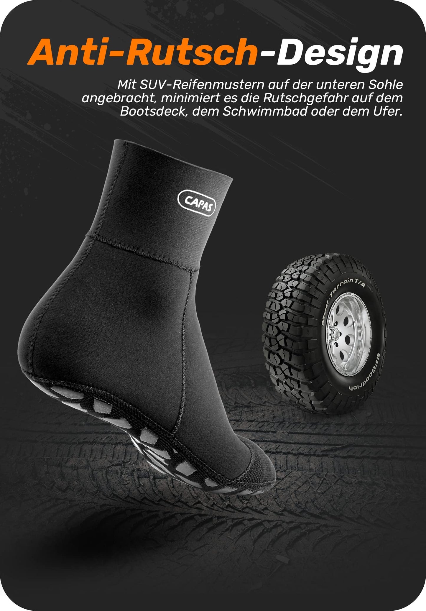 CAPAS Waterproof Neoprene Socks, 2mm thickness, for beach, volleyball, sand-proof socks, wetsuit, snorkel socks, keeps warm for men and women (Black, L)