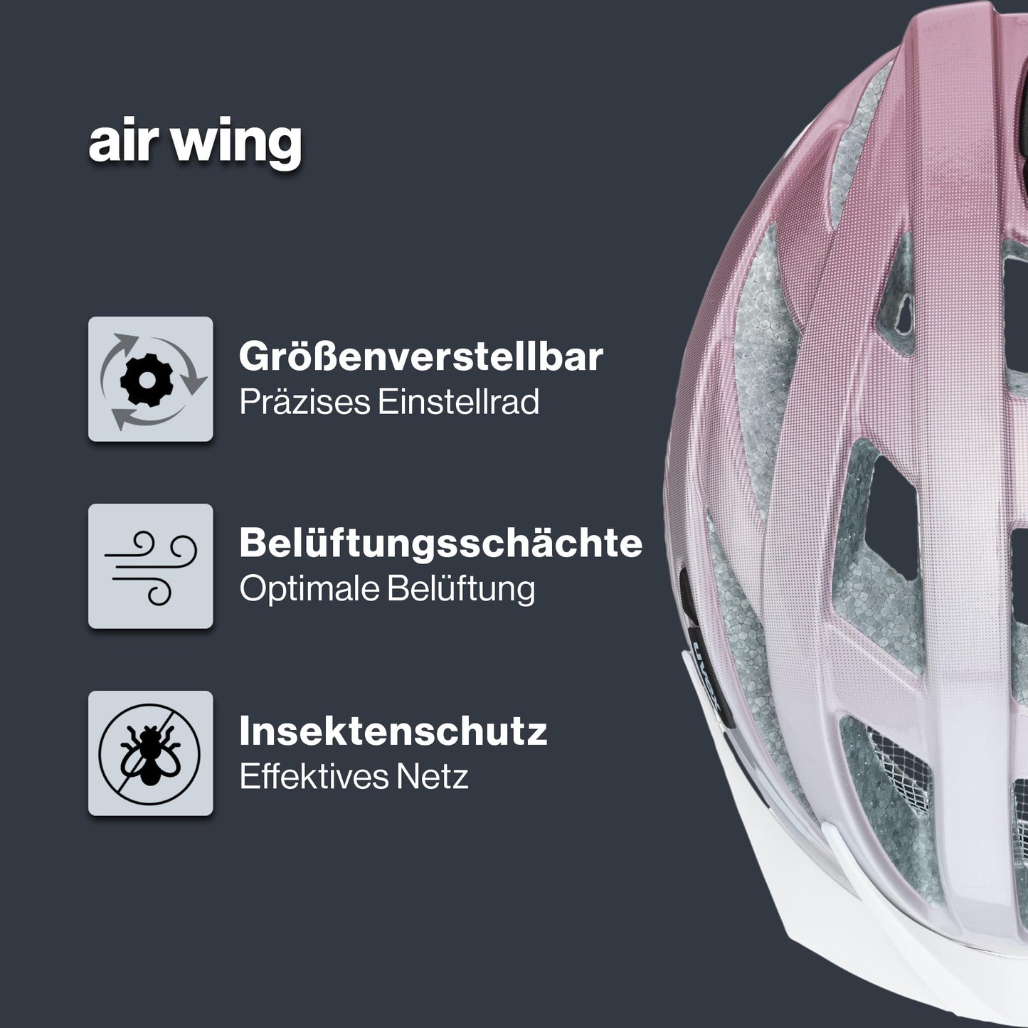 uvex air Wing - Lightweight all-round helmet for women and men - individual size adjustment - expandable with LED light - White - rose - 52-57 cm