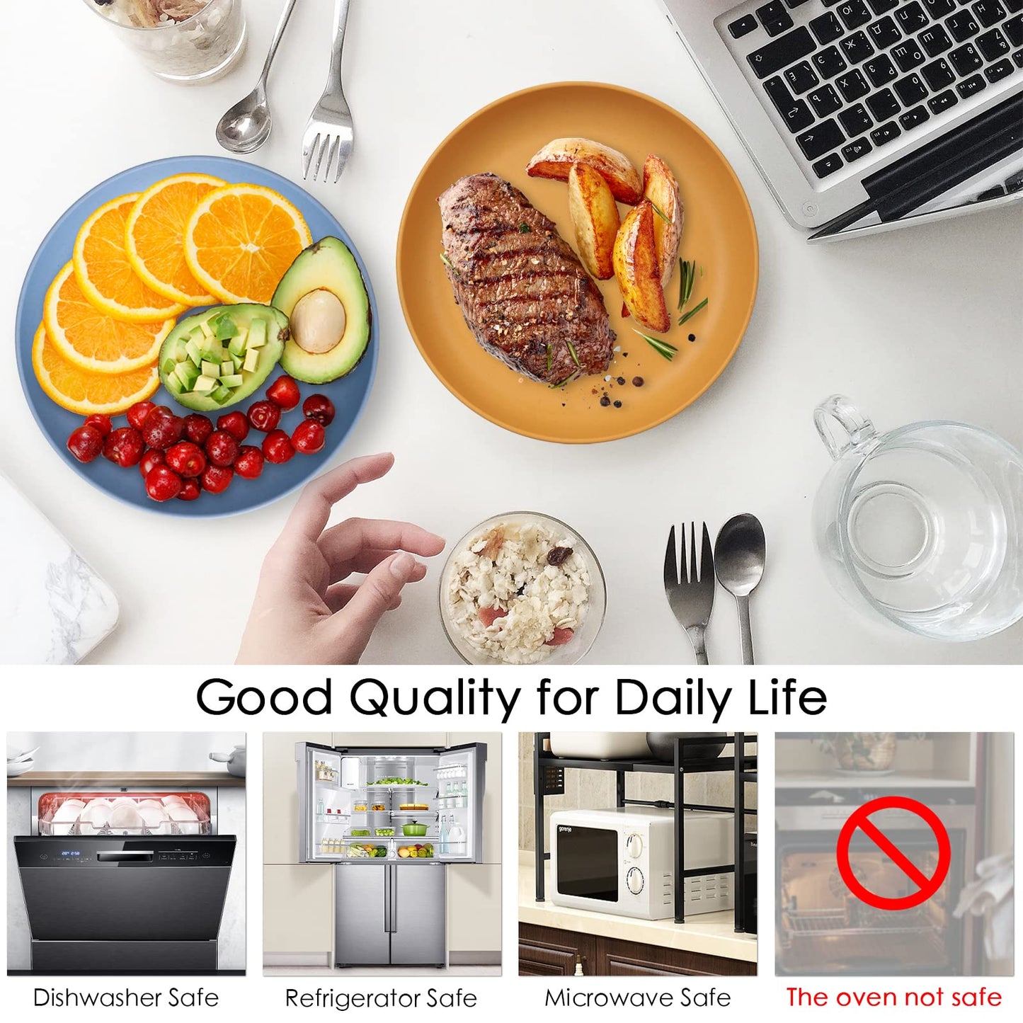 CSYY 6 Piece Plates, Unbreakable Dinner Plate Set, Deep Plastic Picnic Plate Set 22.5cm/9inch Camping Plates for Salad Pasta Party Home Microwave and Dishwasher Safe