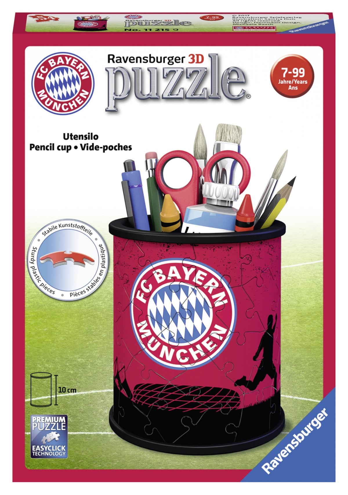 Ravensburger 3D Puzzle Night Light FC Bayern Munich - Fan merchandise for children aged 6 and up, LED bedside lamp with clap mechanism & 3D Puzzle 11215 - Utensilo - FC Bayern Munich - 54 pieces