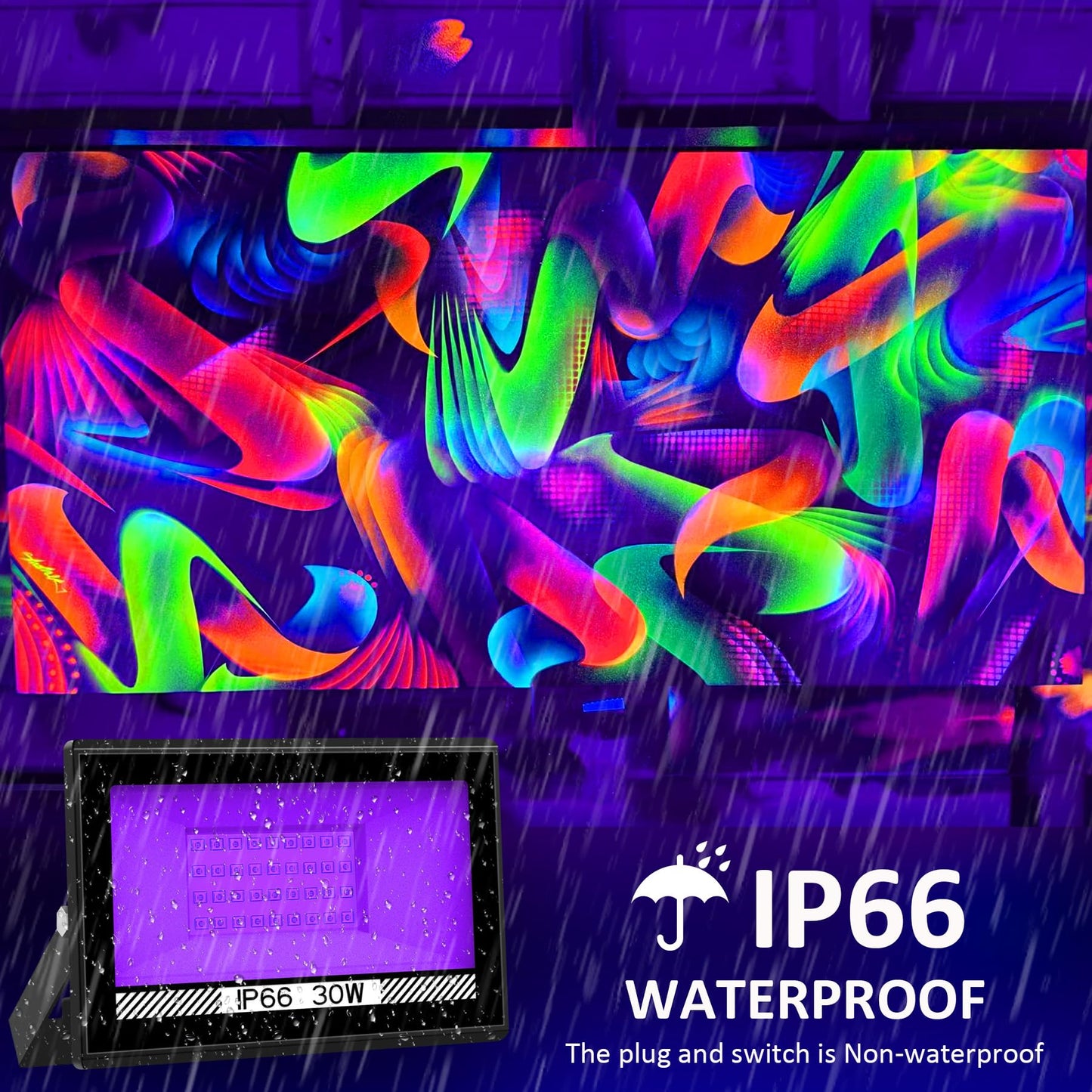 30W LED black light spotlight, NATPOW UV black light floodlight with plug IP66 waterproof black light lamp fluorescence blacklight party light for Halloween aquarium bar neon colors disco (2 pcs)