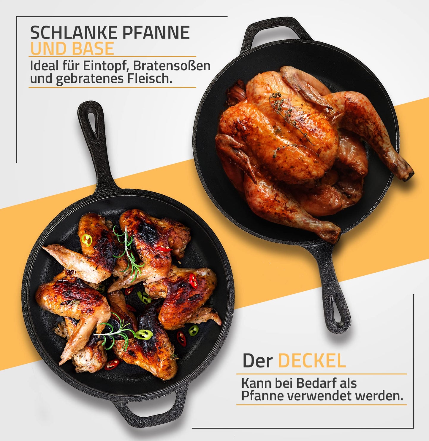 KICHLY Pre-Seasoned Dutch Oven Fire Pot - Dual Function Roaster Cast Iron Pot - Cast Iron Skillet for Stove & Camping, for outdoor & indoor use - 3L/3.2 Quart Cooking Set (2 in 1)