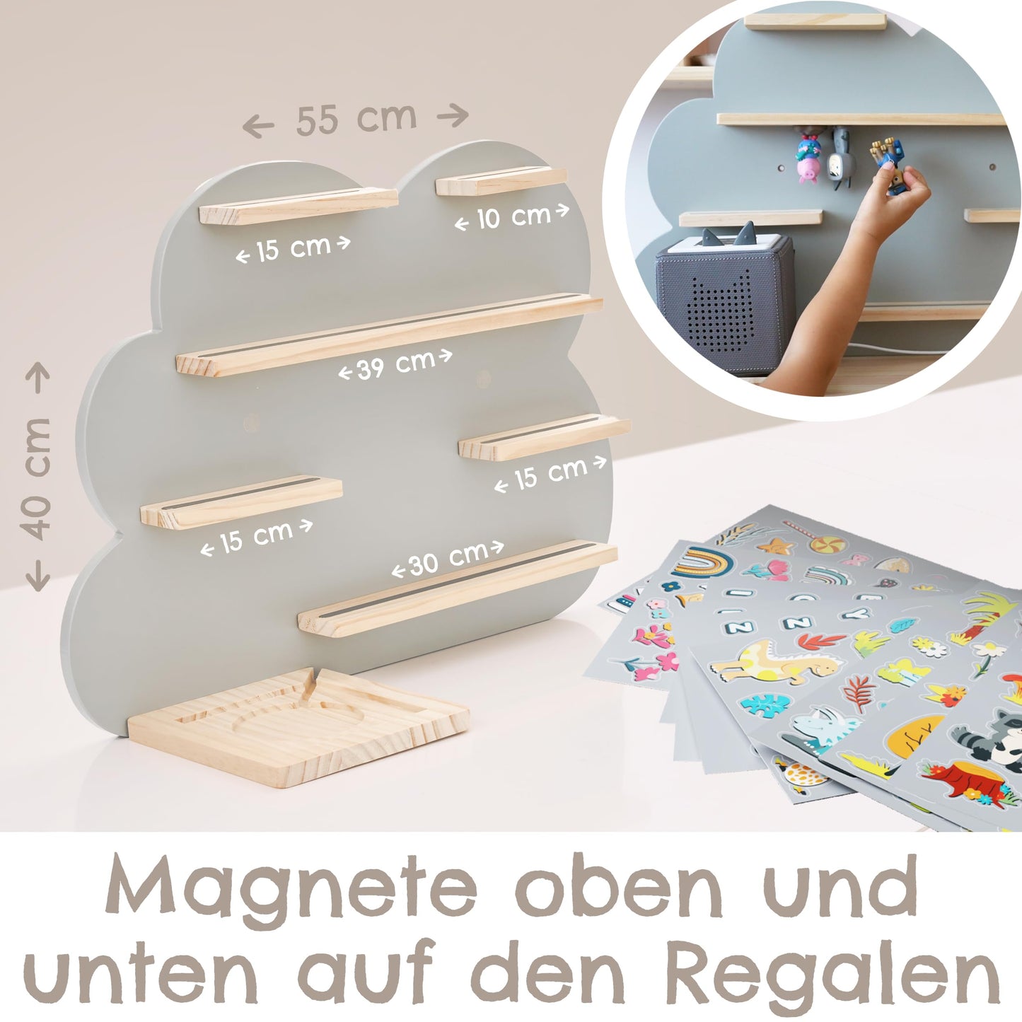 Milula Studios Tonie Shelf Cloud Large for 55 Tonies, for Toniebox & Tonie Audio Figures, Girls & Boys, Storage, Figures, Tonie Shelf