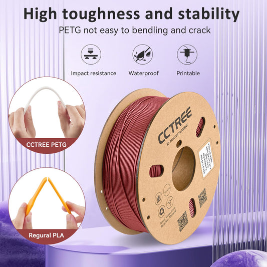 CCTREE PETG 3D Printer Filament 1.75mm, excellent toughness, precision +/- 0.03mm, 1kg spool (2.2lbs), for most FDM 3D printers, Galaxy Red