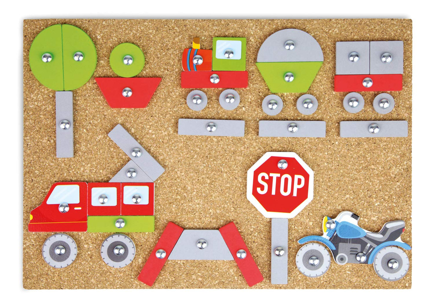 Lena 65828 Hammer Game, nail game with 64 colorful construction pieces, approx. 28 x 19.5 cm & Hammer Game Vehicles, with 64 colored pieces in different shapes, approx. 28 x 19.5 x 1.4 cm