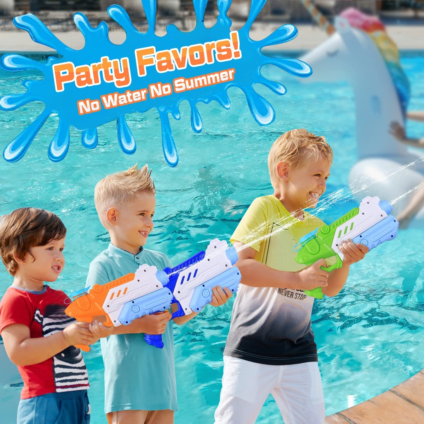 RONSTONE Water Gun Kids 4 Pack - Water guns with 9 meter range and 300ML water capacity - Summer swimming pool beach water battle water squirt gun toy