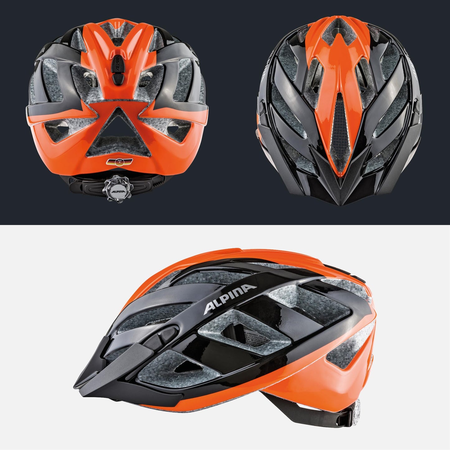 ALPINA PANOMA - Reflective & Optimal Ventilated Bike Helmet with Insect Net & Retrofit LED for Adults, black-orange, M (56-59 cm)