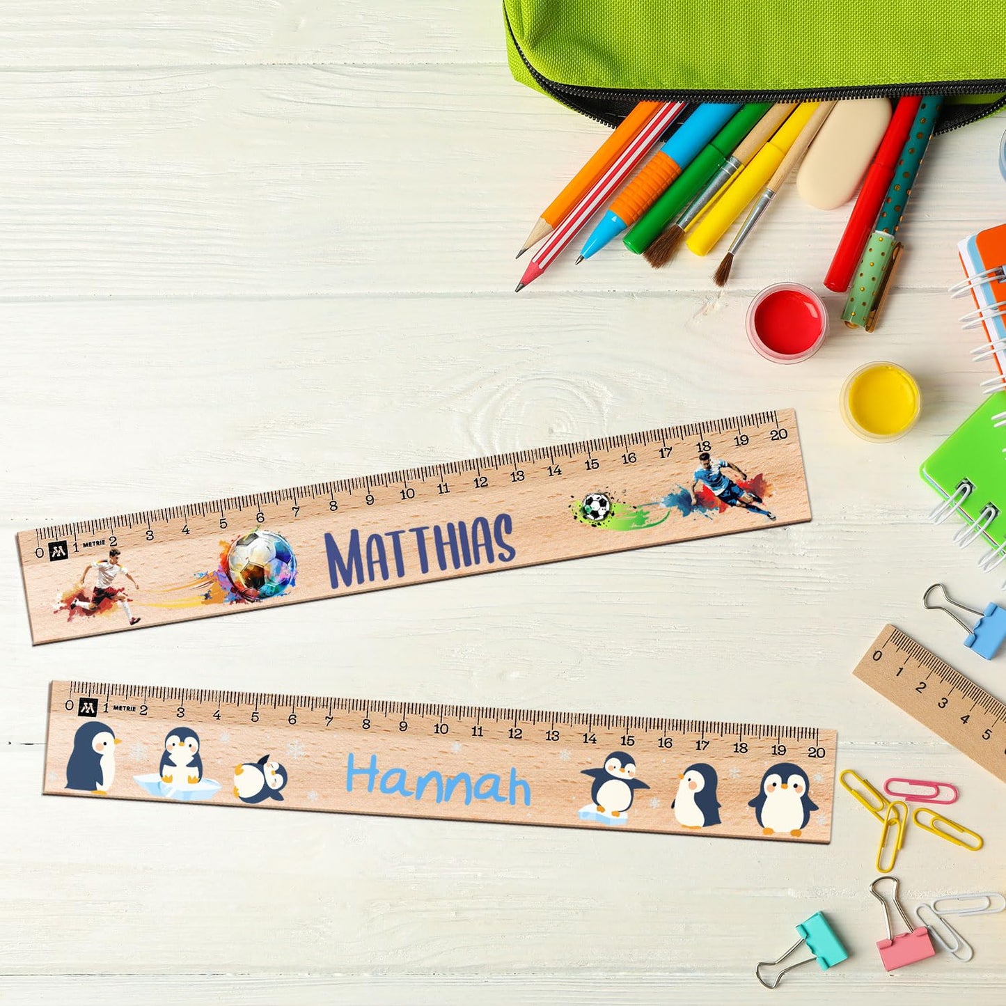ENGRAVING LINE Personalized ruler for the first day of school in various designs with name & motif - 20 cm wooden ruler - Gift for the start of school or introduction to school - 2 piece set