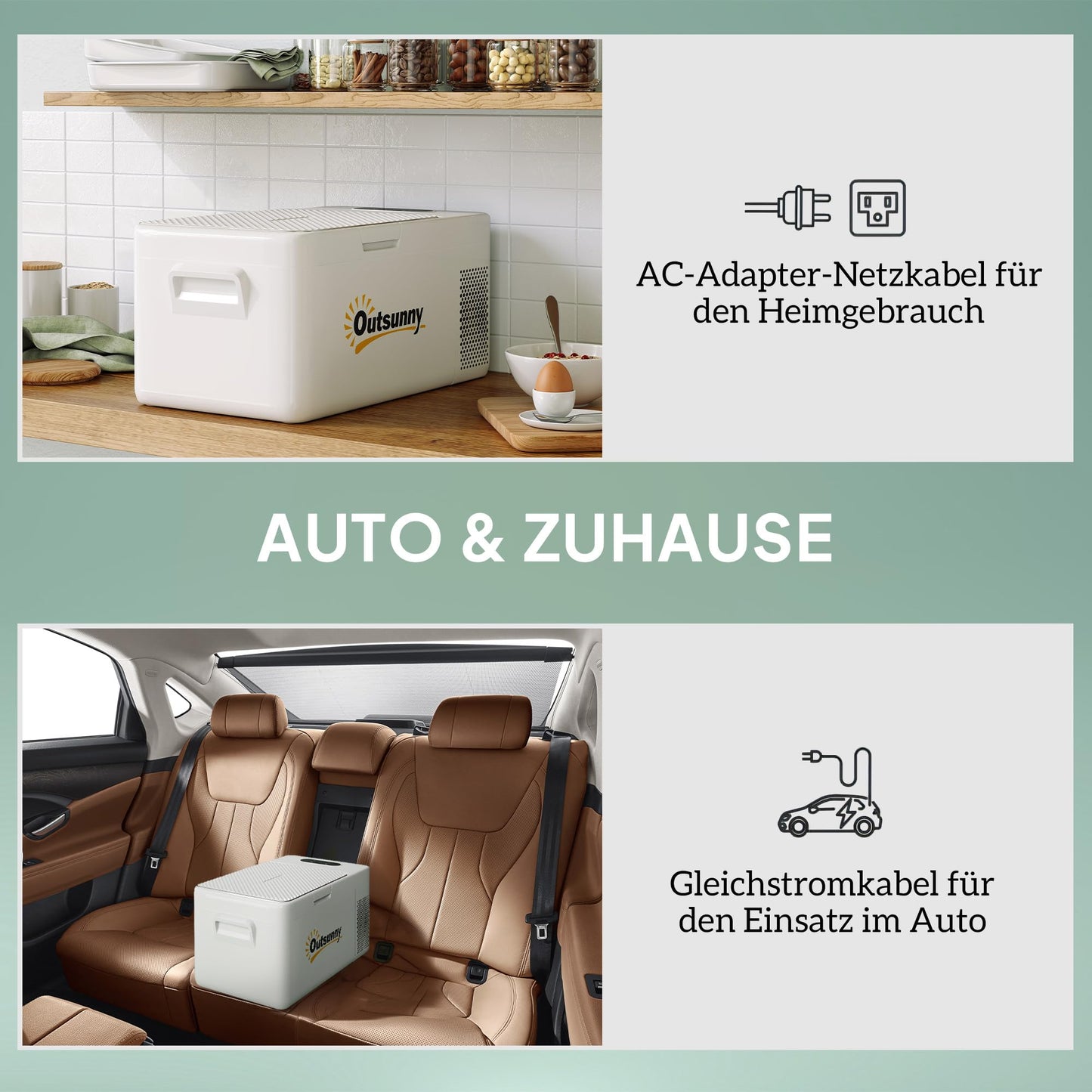 Outsunny 16.8 Liter Electric Compressor Cooler Box Mini Fridge up to -20°C with LED Mode Connection Cooling Function Quiet Freezer Box Thermobox 12/230 Volt for Car Truck, Boat Travel Cream White