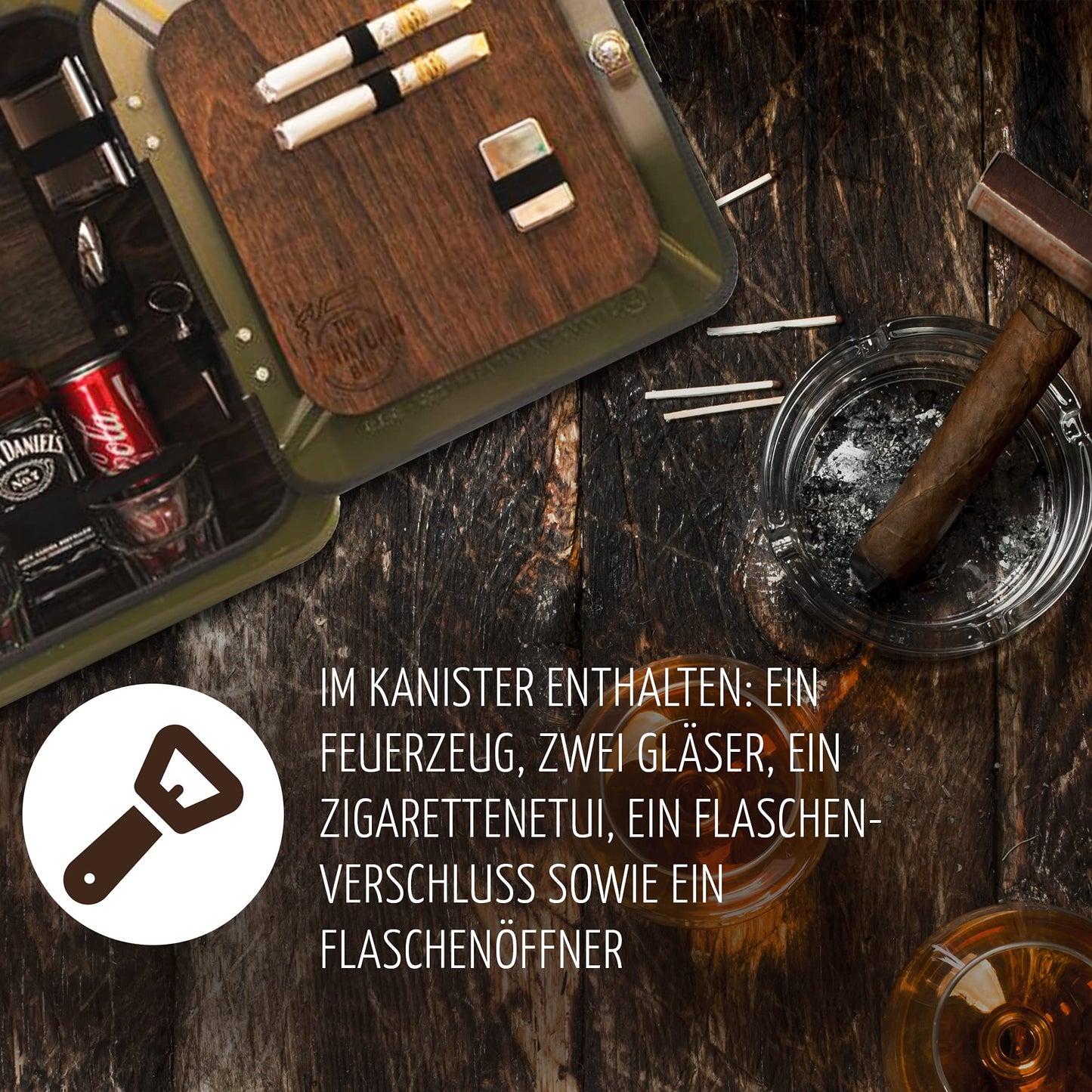 The men's bar for real men - canister as a men's gift/men's handbag with plenty of accessories like a hip flask, and more. *Jerry Can* | Birthday gift | Father's Day gift