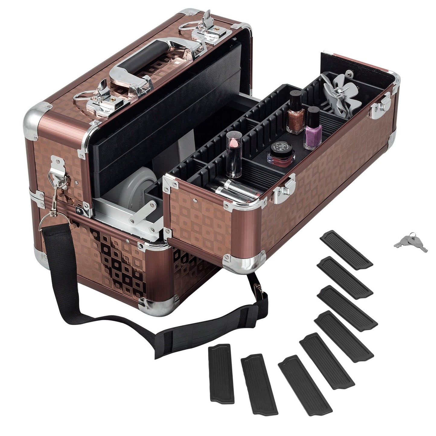 Anndora beauty case cosmetic bag - sturdy makeup case, tool case, aluminum makeup case with compartments - ideal for travel and professional use, lockable, brown