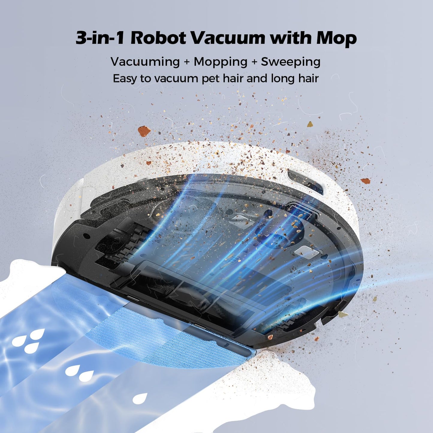 Lubluelu 3-in-1 robot vacuum with mopping function, 4500Pa suction power, laser navigation, anti-blocking technology, 150 min runtime, APP control, 24 No-Go zones (White)