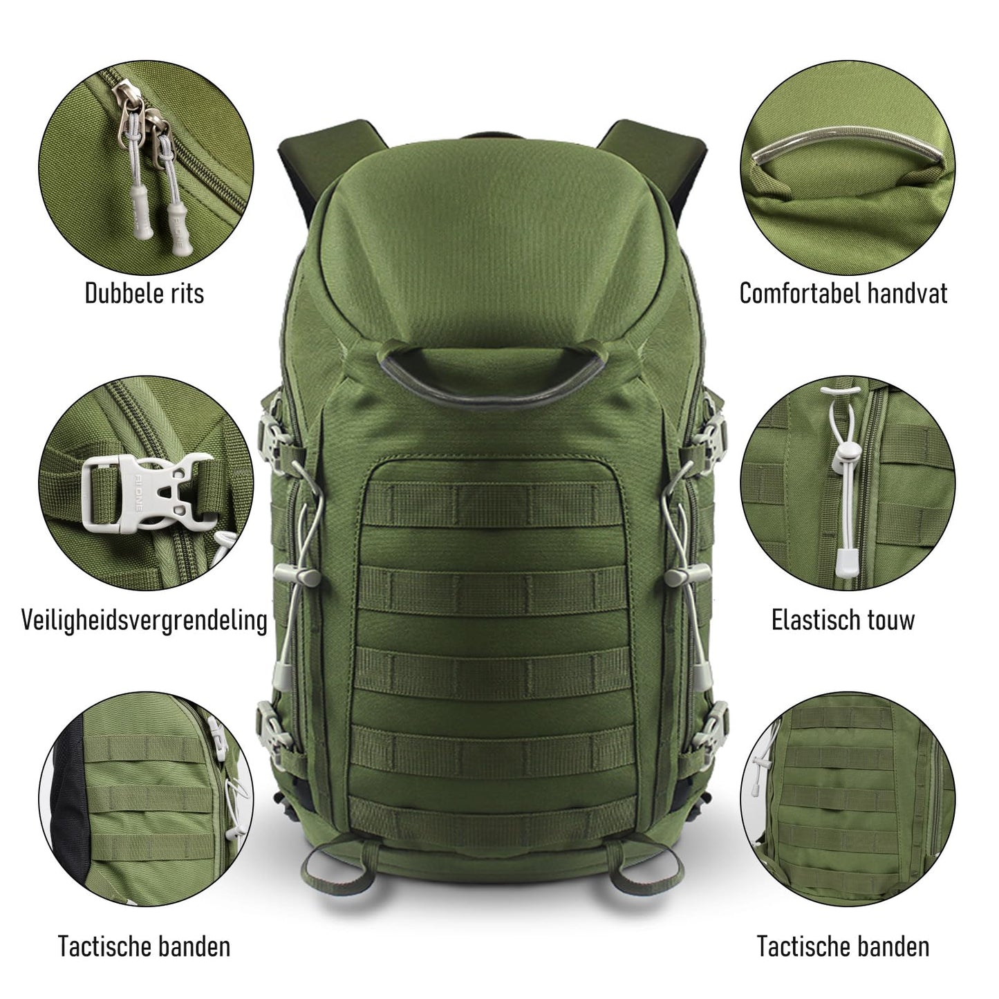 TANTOMI hiking backpack for men made of nylon with good ventilation. Large capacity, suitable for camping and hiking. 52x29x17cm, 851g.