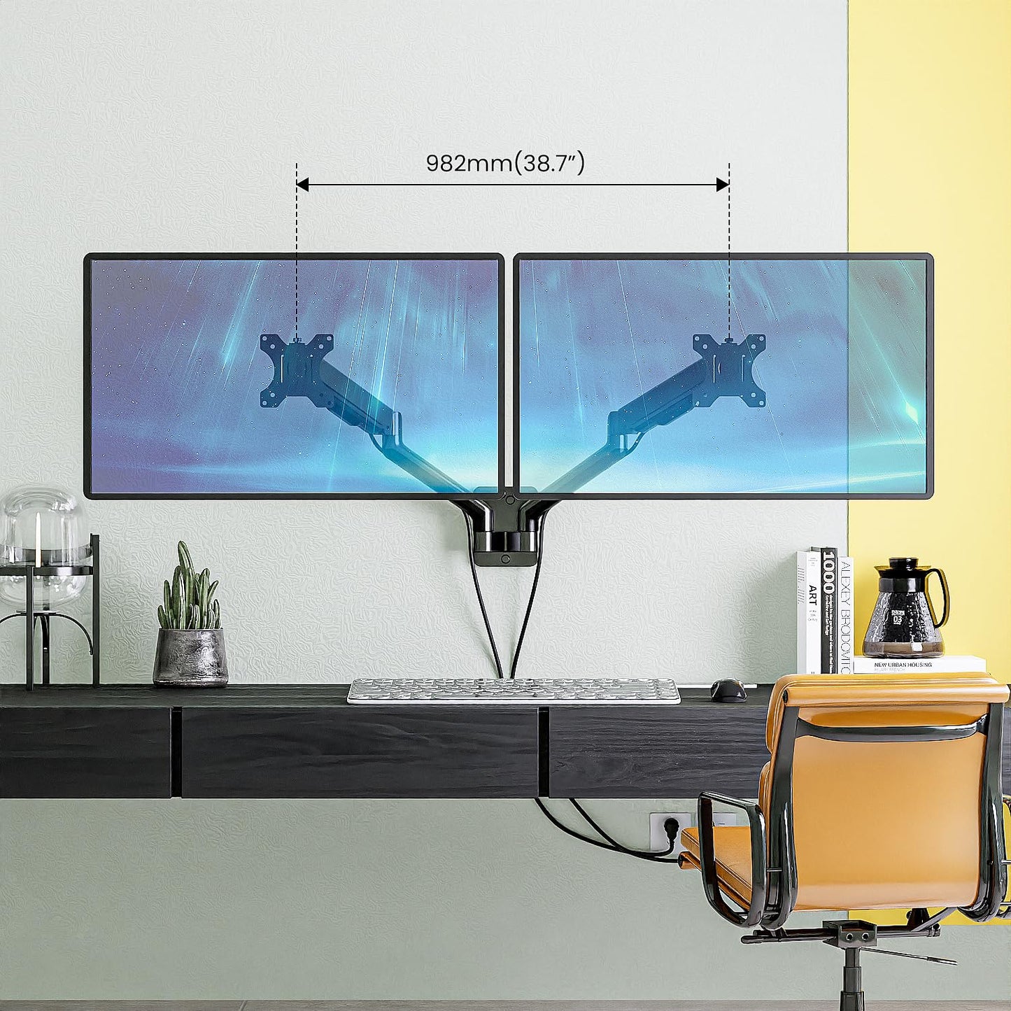 IMtKotW Monitor Wall Mount 2 Monitors for 17-32 inch Flat & Curved Screens, 9kg/arm, Ergonomically Height Adjustable tilt/swivel and rotate, VESA 75x75/100x100 Monitor Mount Wall