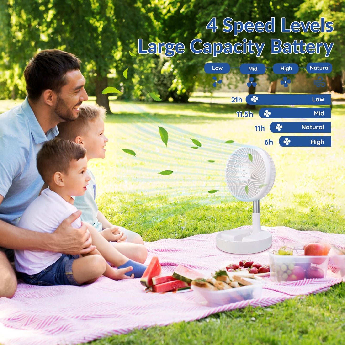 Primevolve Fan with Remote Control, 7200mAh Battery USB Stand Fan Foldable Portable for Outdoor Travel Camping, Quiet Desk Fan for Bedroom Office- White-7.7"