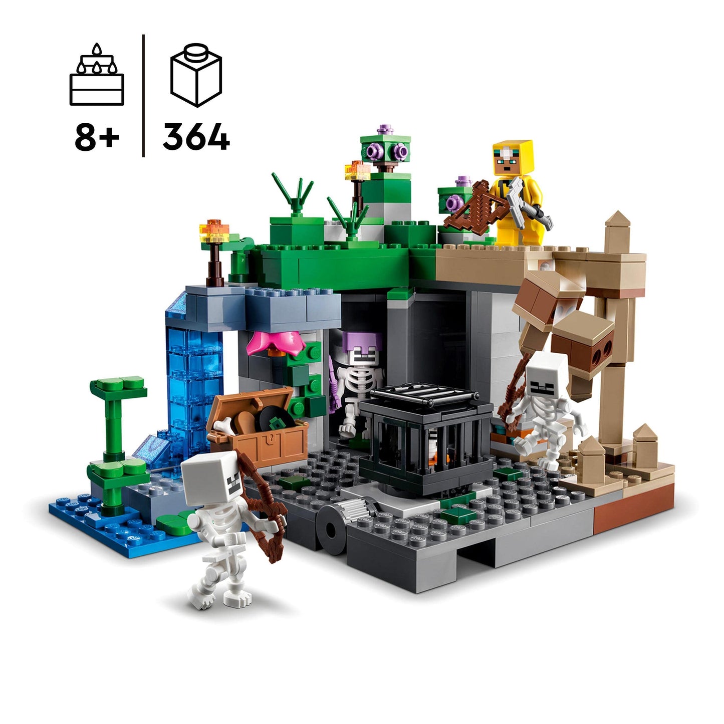 LEGO Minecraft The Frog House, toy house with figures incl. Zombie & Minecraft The Skeleton Dungeon, set with caves, skeleton figures, enemy creatures, and accessories, toy for kids 21189